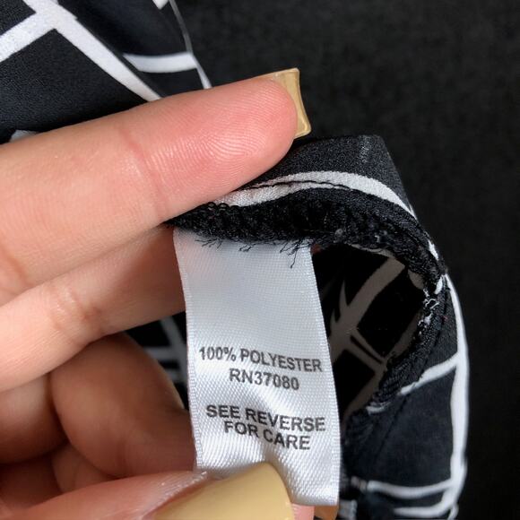 Cato Womens Blouse Black White Striped Front Tie Neck Sleeveless Workwear Large - Picture 7 of 12